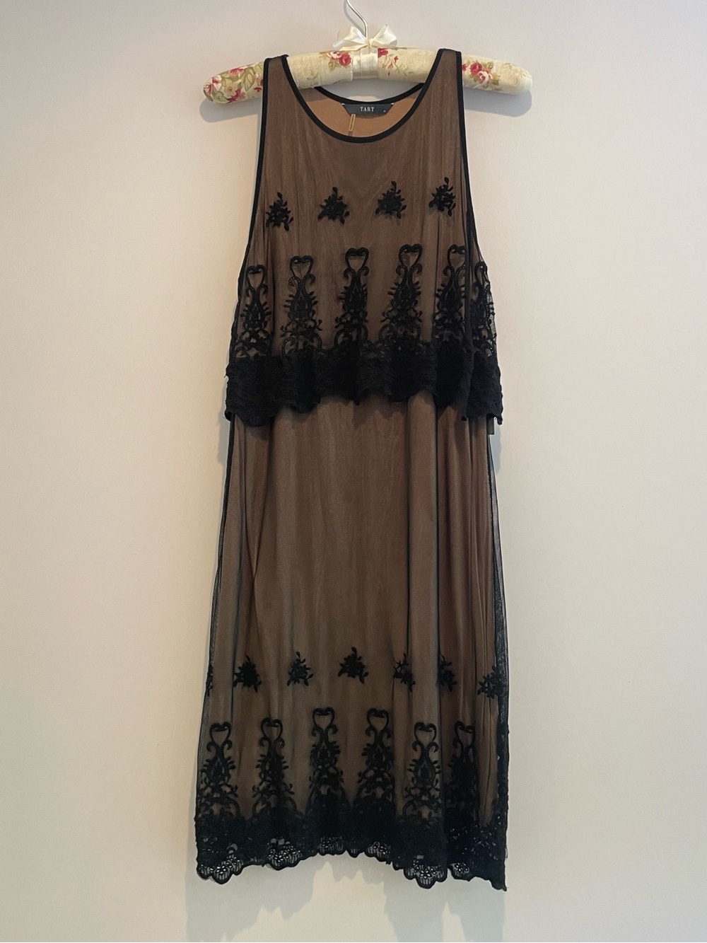 Tart Collections Black Sheer Embroidered Midi Dress NWT - size medium